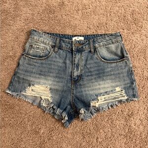 BP Jean Shorts Women size 27 Blue Distressed Ripped Denim Frayed Shorts